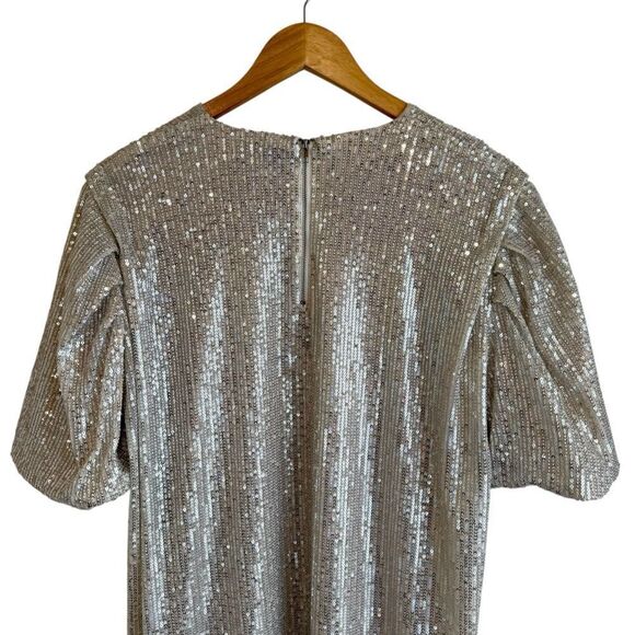 LILI SIDONIO by Molly Bracken Silver and Cream Sequin Balloon Sleeve Mini Dress - Picture 3 of 8